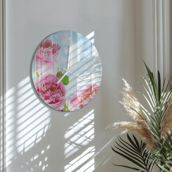 Glas wanduhr Pfingstrosen