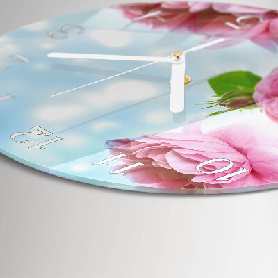 Glas wanduhr Pfingstrosen