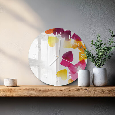 Glas wanduhr Bunte Herzen