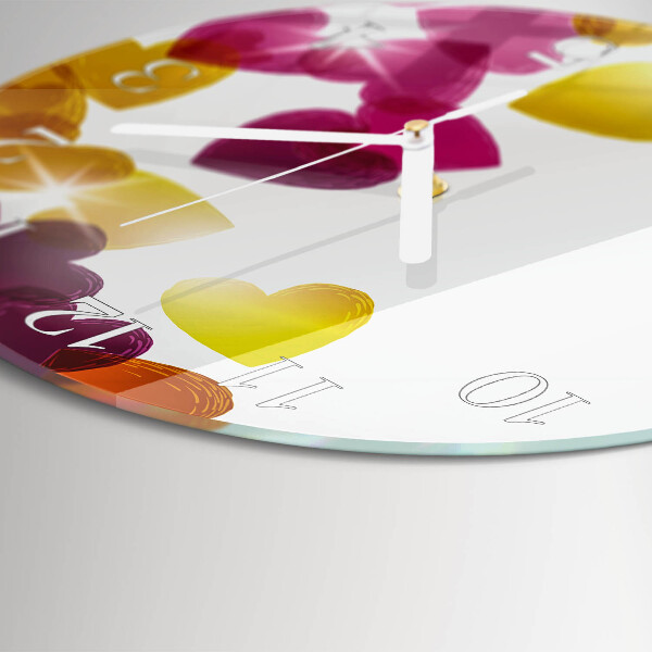 Glas wanduhr Bunte Herzen