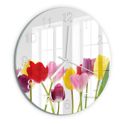 Glas wanduhr Bunte Tulpen