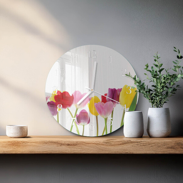 Glas wanduhr Bunte Tulpen