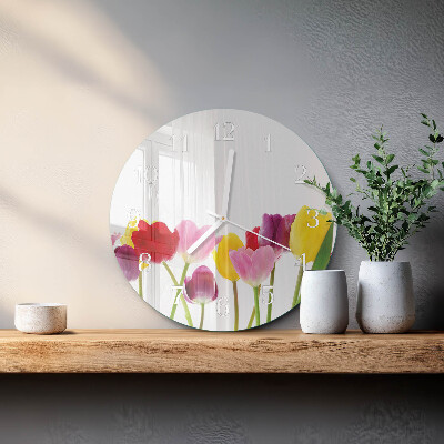 Glas wanduhr Bunte Tulpen