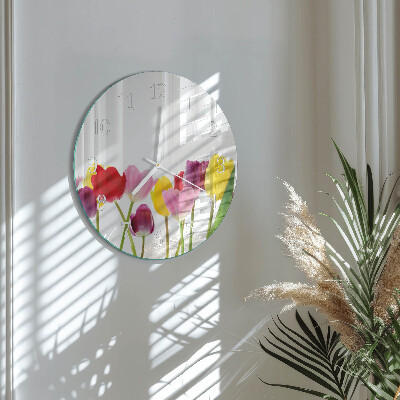 Glas wanduhr Bunte Tulpen