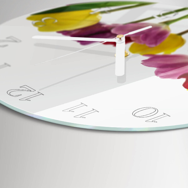 Glas wanduhr Bunte Tulpen