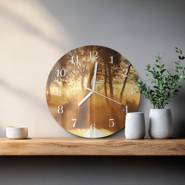Glas wanduhr Bäume Nebel