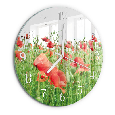 Glas wanduhr Mohnblumen