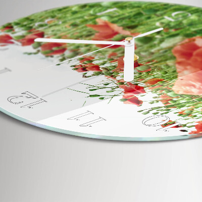 Glas wanduhr Mohnblumen