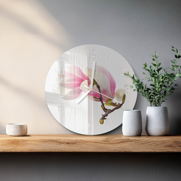 Glas wanduhr Magnolienblüte
