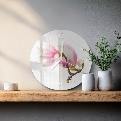 Glas wanduhr Magnolienblüte