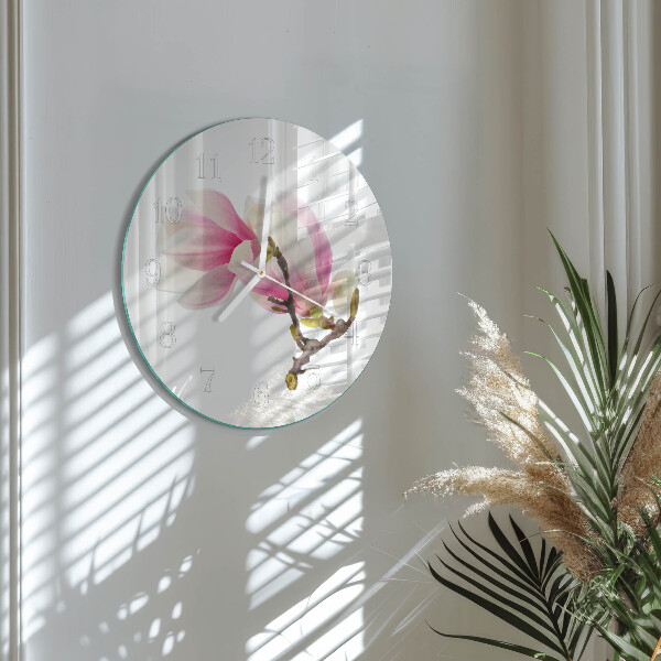 Glas wanduhr Magnolienblüte