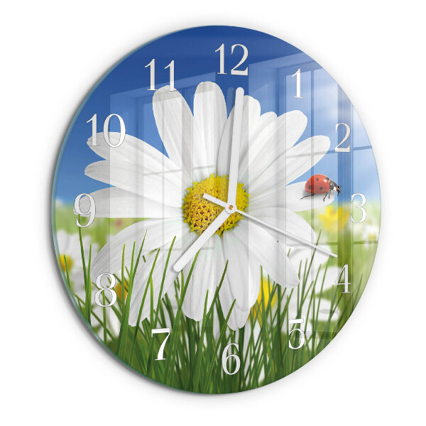 Glas wanduhr Blume und Marienkäfer