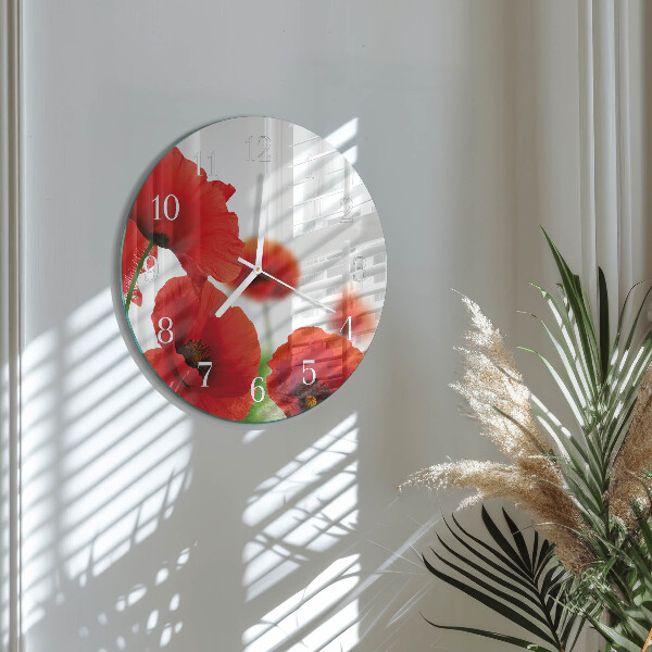 Glas wanduhr Mohnblumen