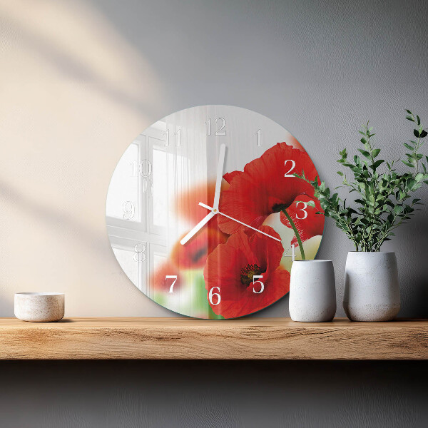 Glas wanduhr Mohnblumen