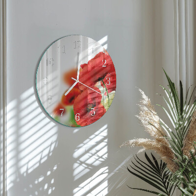 Glas wanduhr Mohnblumen