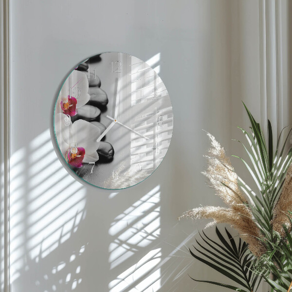 Glas wanduhr Orchideensteine