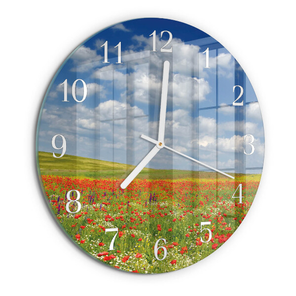 Glas wanduhr Mohnfeld