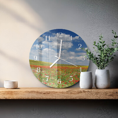 Glas wanduhr Mohnfeld
