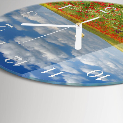 Glas wanduhr Mohnfeld