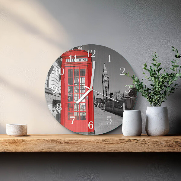 Glas wanduhr Rote Telefonzelle
