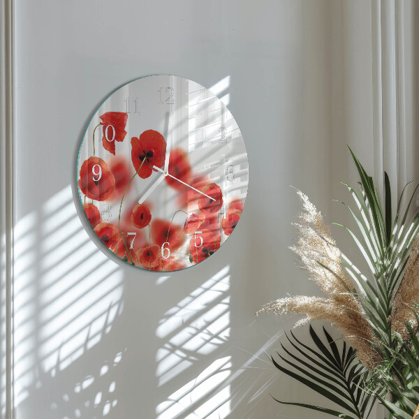 Glas wanduhr Mohnblumen
