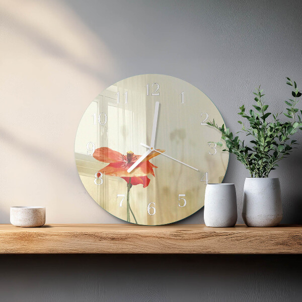 Glas wanduhr Mohn