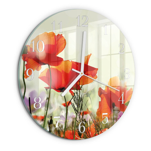 Glas wanduhr Mohnblumen