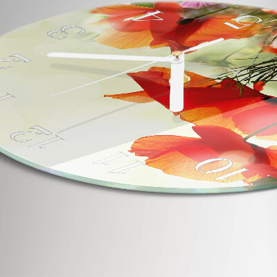 Glas wanduhr Mohnblumen