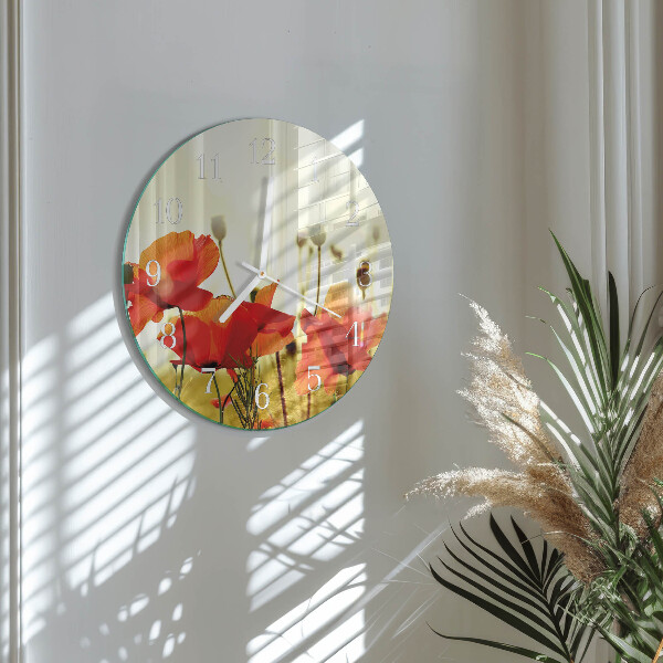 Glas wanduhr Mohnblumen