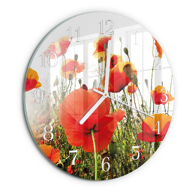 Glas wanduhr Mohnblumen