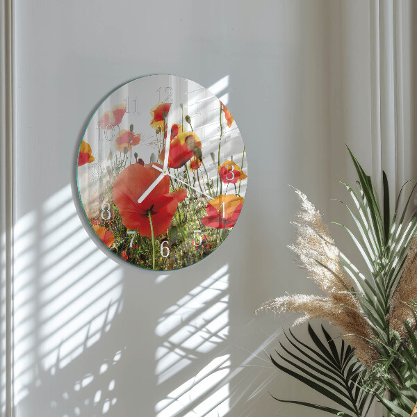 Glas wanduhr Mohnblumen