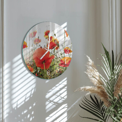 Glas wanduhr Mohnblumen