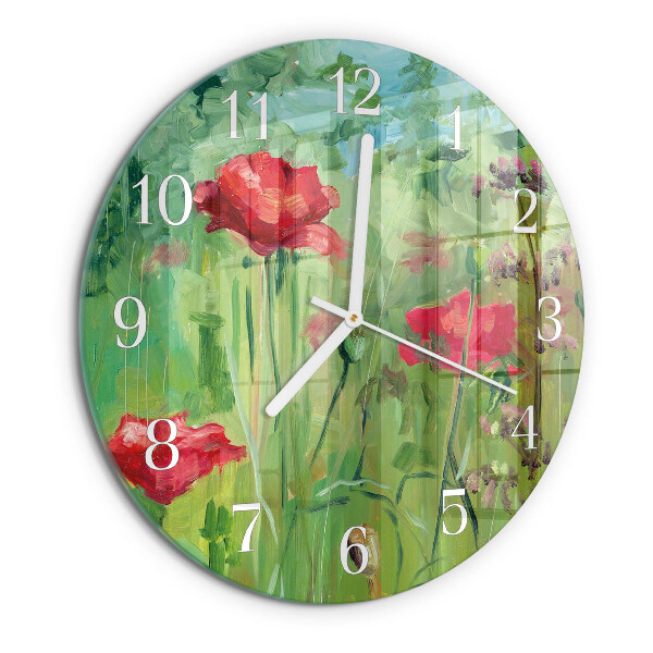 Glas wanduhr Mohnblumen