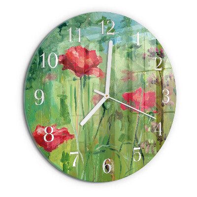 Glas wanduhr Mohnblumen