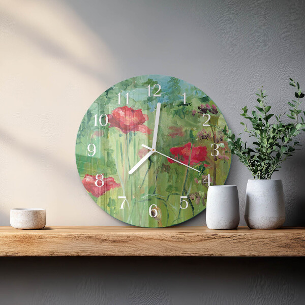 Glas wanduhr Mohnblumen