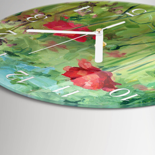 Glas wanduhr Mohnblumen