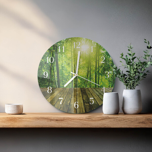 Glas wanduhr Bambus