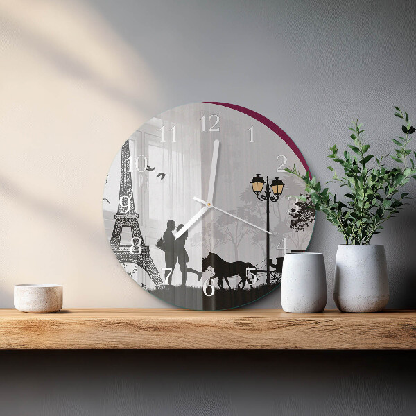 Glas wanduhr Liebe zu Paris