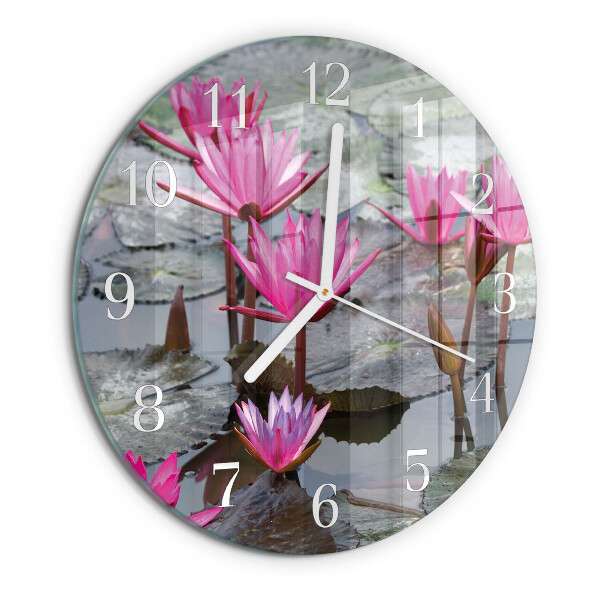 Glas wanduhr Seerosen