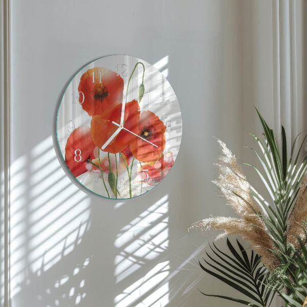 Glas wanduhr Mohnblumen