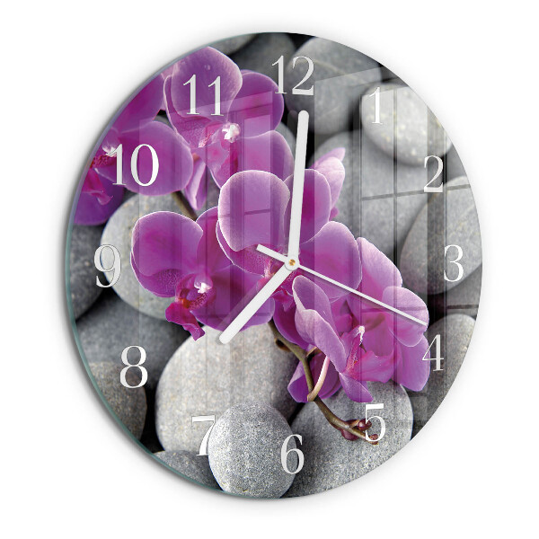 Glas wanduhr Orchideensteine