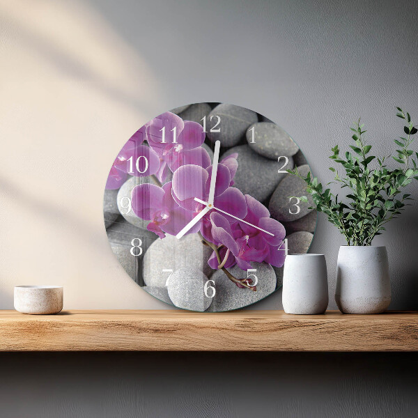 Glas wanduhr Orchideensteine