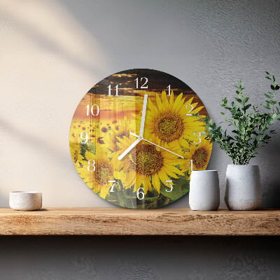 Glas wanduhr Sonnenblumen