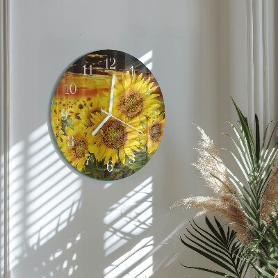 Glas wanduhr Sonnenblumen