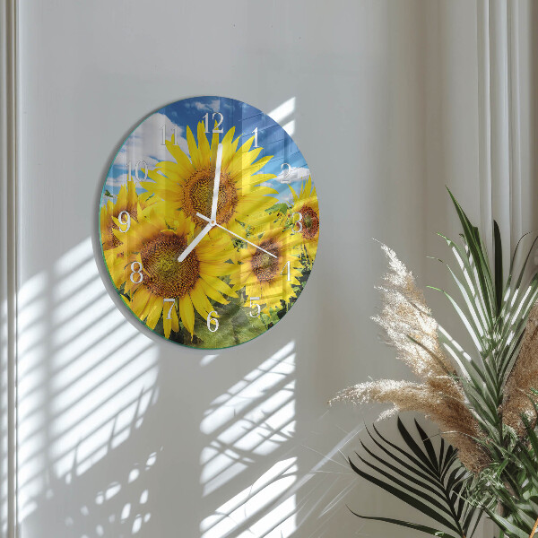 Glas wanduhr Sonnenblumen
