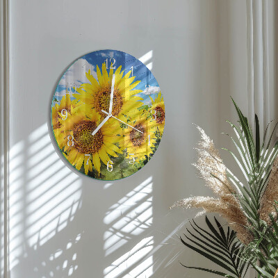 Glas wanduhr Sonnenblumen