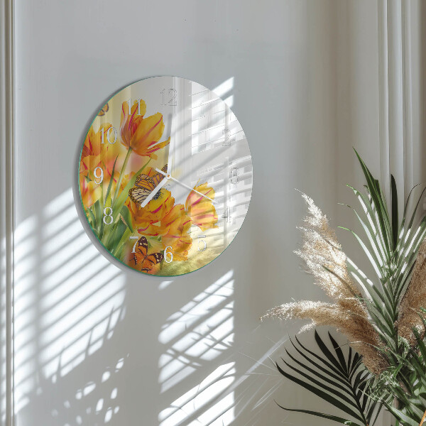 Glas wanduhr Tulpen