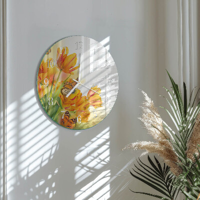 Glas wanduhr Tulpen