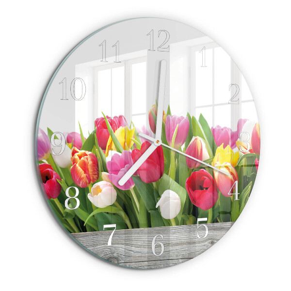 Glas wanduhr Tulpen