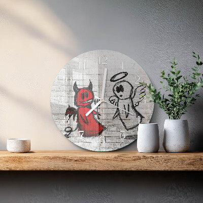 Glas wanduhr Engel Teufel